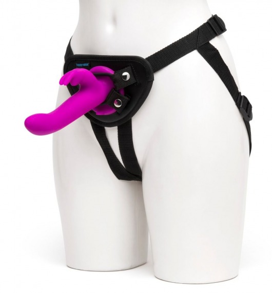 Лиловый страпон Rechargeable Vibrating Strap-On Harness Set - 17,6 см. - Happy Rabbit - купить с доставкой в Бердске