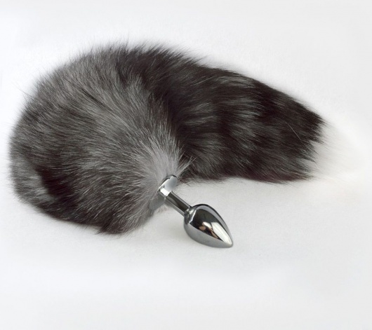 Серебристая анальная пробка с серым хвостиком - Sitabella - купить с доставкой в Бердске
