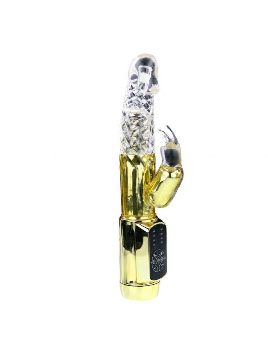 Золотистый вибратор Gold Rabbit Prince с ротацией - 21,5 см. - Baile