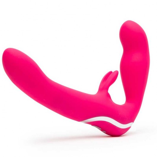 Ярко-розовый безремневой страпон Rechargeable Vibrating Strapless Strap-On - Happy Rabbit - купить с доставкой в Бердске