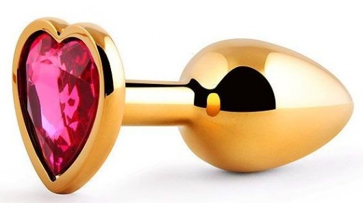 Золотистая анальная пробка с малиновым кристаллом-сердечком - 7 см. - Anal Jewelry Plug - купить с доставкой в Бердске