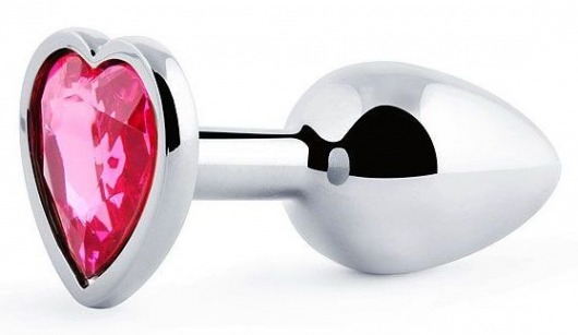 Серебристая анальная пробка с малиновым кристаллом-сердечком - 7 см. - Anal Jewelry Plug - купить с доставкой в Бердске
