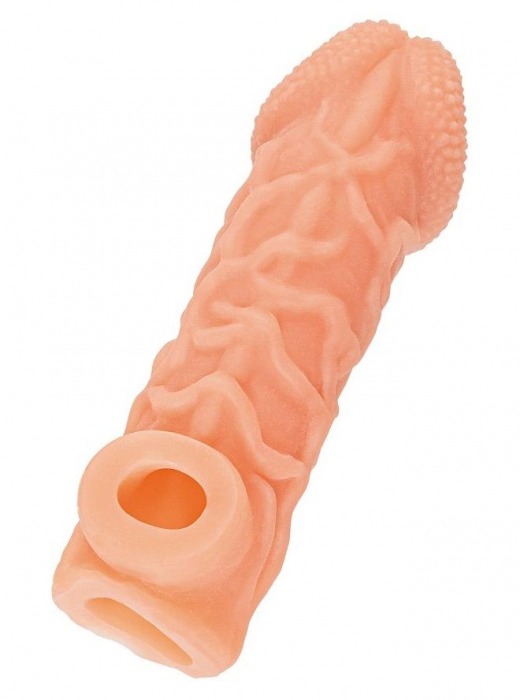 Телесная закрытая насадка с венками Cock Sleeve Size L - 17,6 см. - KOKOS - в Бердске купить с доставкой
