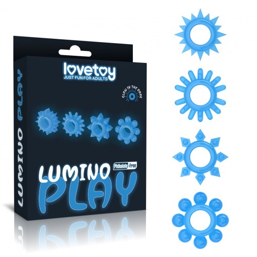 Набор из 4 голубых, светящихся в темноте эрекционных колец Lumino Play - Lovetoy - в Бердске купить с доставкой