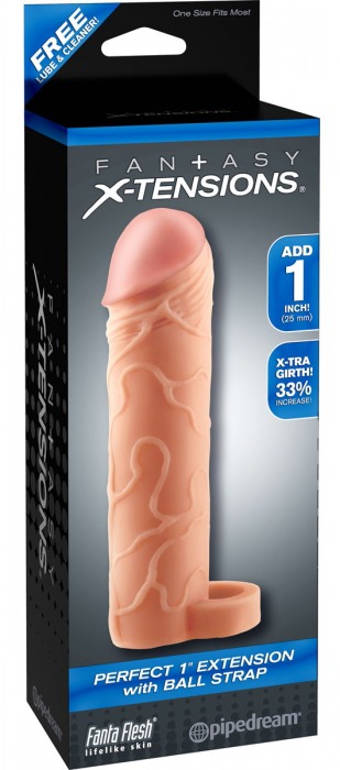Телесная насадка с кольцом Perfect 1 Extension with Ball Strap - 17 см. - Pipedream - в Бердске купить с доставкой