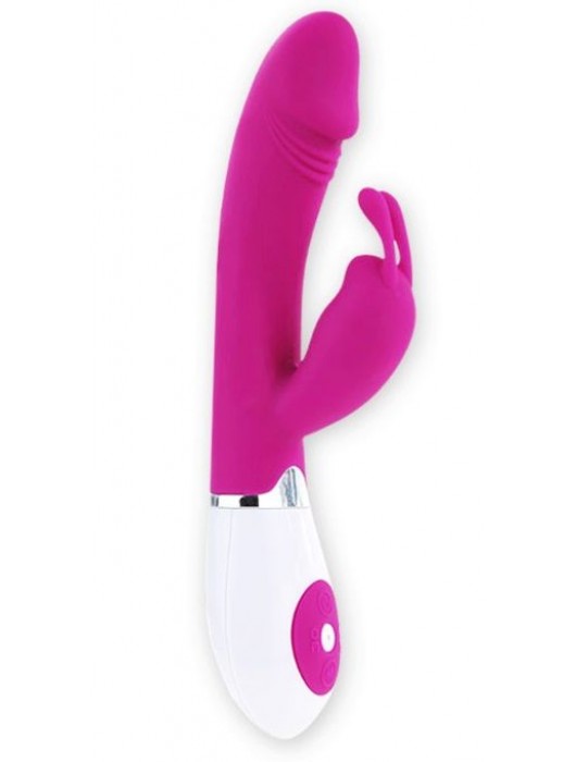 Розовый вибратор Gene с клиторальным стимулятором - 20,4 см. - Baile