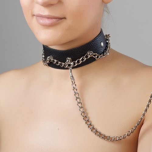 Чёрный ошейник из натуральной кожи - Sitabella - купить с доставкой в Бердске