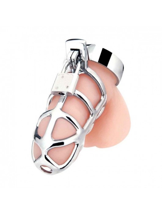 Серебристая металлическая клетка для члена с замком Enslave Cock Cage - BlueLine - купить с доставкой в Бердске