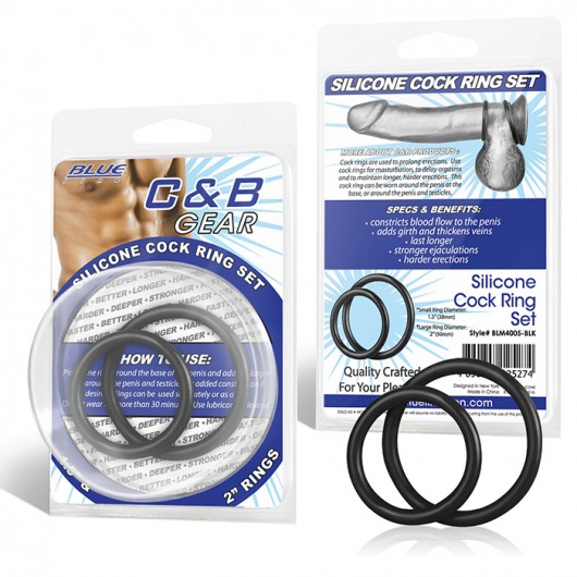 Набор из двух черных силиконовых колец разного диаметра SILICONE COCK RING SET - BlueLine - в Бердске купить с доставкой