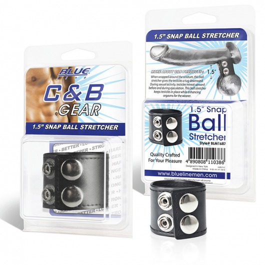Хомут-утяжка для мошонки из искусственной кожи на клепках SNAP BALL STRETCHER - BlueLine - купить с доставкой в Бердске