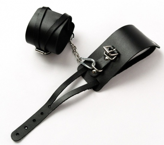 Черные кожаные оковы с креплением в виде веревочек - Crazy Handmade - купить с доставкой в Бердске