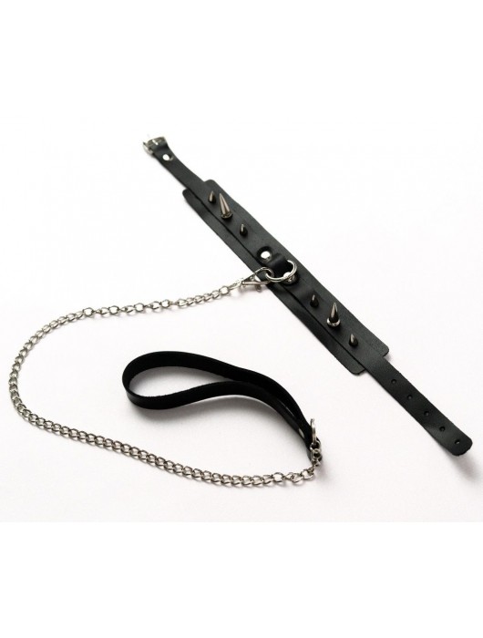 Черный ошейник с шипами и поводком - Crazy Handmade - купить с доставкой в Бердске