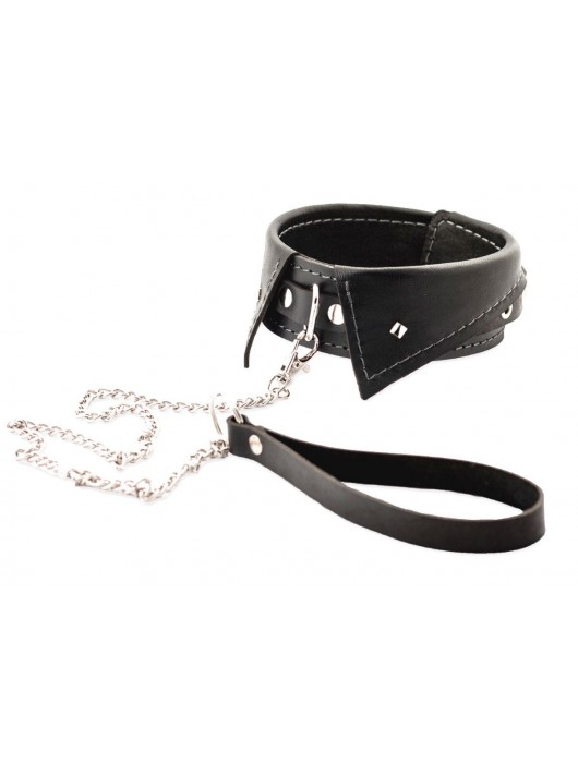 Черный ошейник-воротничок с металлическим поводком - Crazy Handmade - купить с доставкой в Бердске
