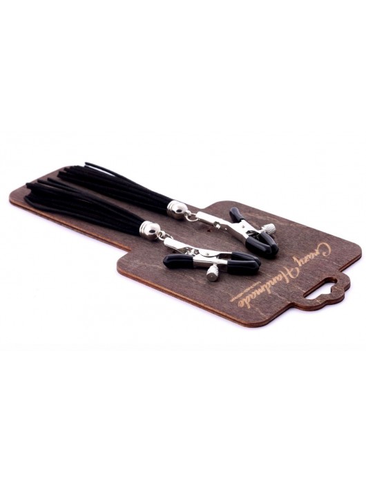 Зажимы на соски с черными замшевыми кисточками - Crazy Handmade - купить с доставкой в Бердске