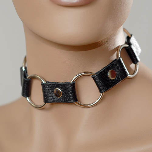 Кожаный черный ошейник с кольцами - Sitabella - купить с доставкой в Бердске