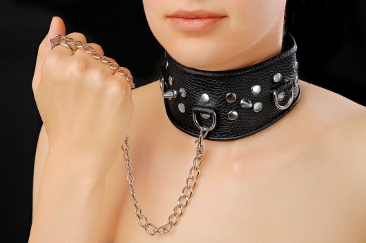 Чёрный ошейник из кожи - Sitabella - купить с доставкой в Бердске