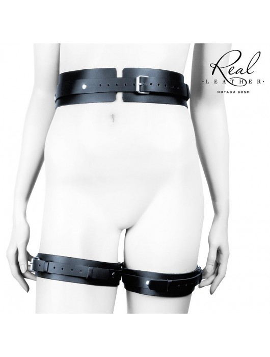 Черный кожаный пояс с гартерами - L-XL - Notabu - купить с доставкой в Бердске