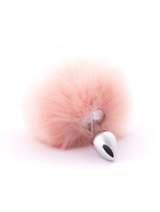 Серебристая анальная пробка с бежевым хвостиком - Crazy Handmade