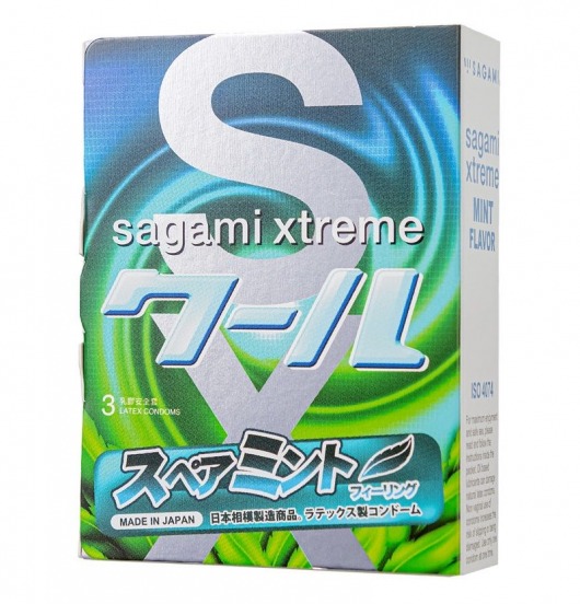 Презервативы Sagami Xtreme Mint с ароматом мяты - 3 шт. - Sagami - купить с доставкой в Бердске