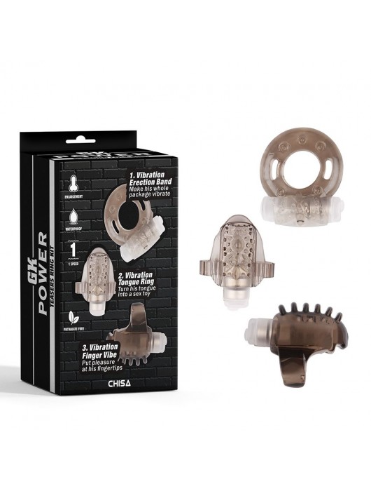 Набор из 3 дымчатых эрекционных колец с вибрацией Teasers Ring Kit - Chisa - в Бердске купить с доставкой