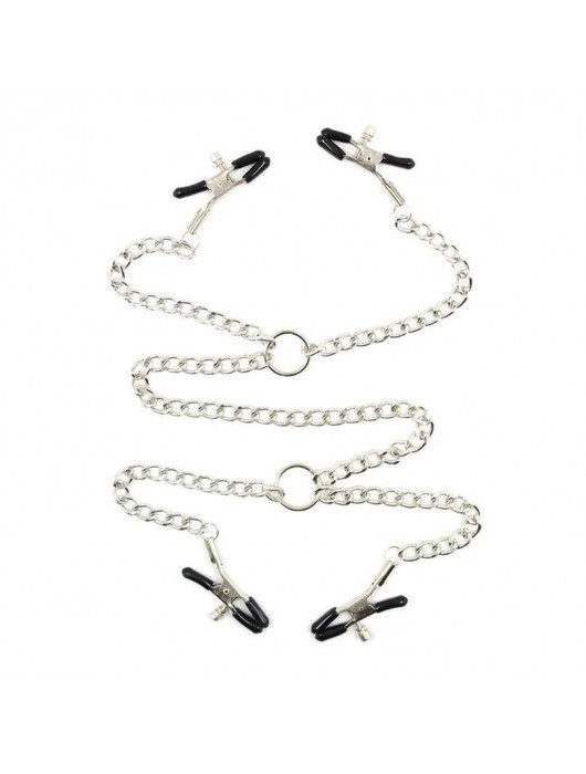 Серебристые зажимы для сосков и половых губ на тонкой цепочке - Notabu - купить с доставкой в Бердске