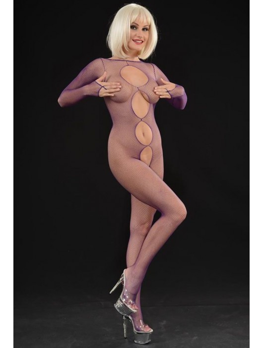 Женский фиолетовый кэтсьюит с фигурными вырезами по центру - La Blinque купить с доставкой