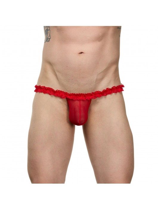 Мужские красные трусы-тонги на кружевном поясе - La Blinque купить с доставкой