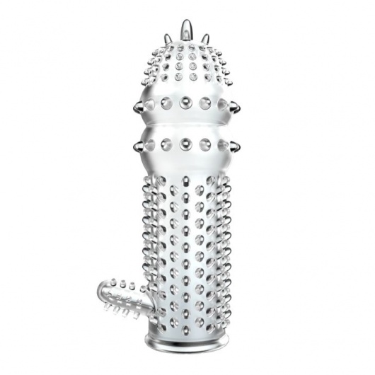 Прозрачная насадка на пенис с шипами и стимулятором клитора - 14,2 см. - Baile - в Бердске купить с доставкой