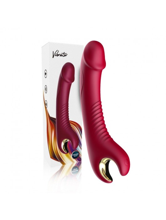 Красный вибромассажер-ротатор с рельефной поверхностью - 20 см. - Silicone Toys