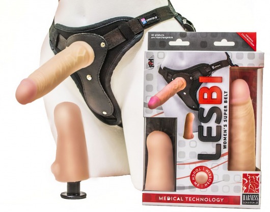 Телесный страпон Harness LESBI с вагинальной пробкой - 16,5 см. - LOVETOY (А-Полимер) - купить с доставкой в Бердске