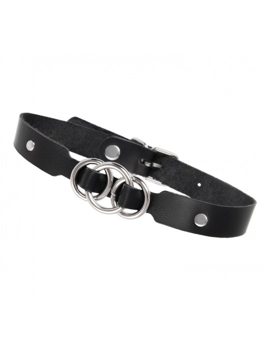 Черный кожаный ошейник со связанными кольцами - Pecado - купить с доставкой в Бердске