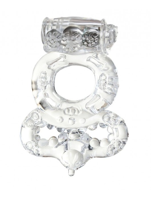 Прозрачное эрекционное кольцо с вибратором  и подхватом - Toyfa Basic - в Бердске купить с доставкой