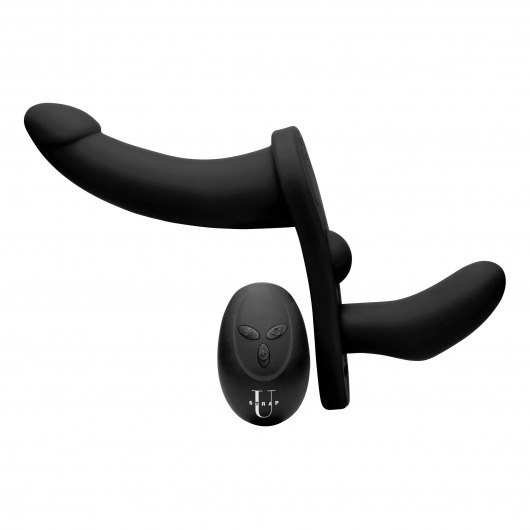 Черный вибрострапон Double Take 10X Double Penetration Vibrating Strap-on Harness - XR Brands - купить с доставкой в Бердске