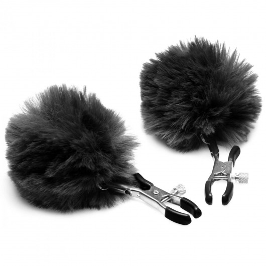Зажимы для сосков с черным помпонами Pom Pom Nipple Clamps - XR Brands - купить с доставкой в Бердске