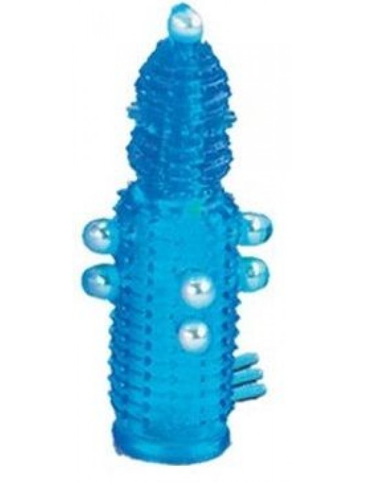 Голубая эластичная насадка на пенис с жемчужинами, точками и шипами Pearl Stimulator - 11,5 см. - Tonga - в Бердске купить с доставкой