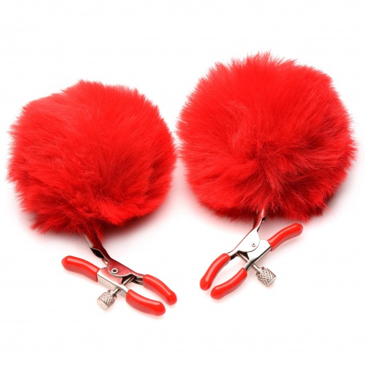 Красные зажимы на соски с помпонами Pom Pom - XR Brands - купить с доставкой в Бердске