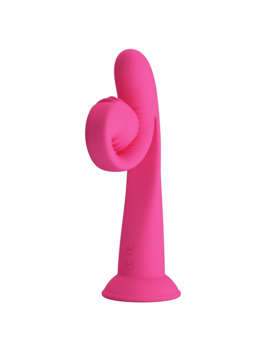 Розовый вибратор на присоске с закрученным клиторальным отростком - 20 см. - Baile