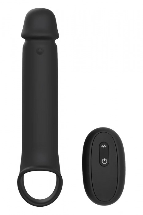 Черная насадка-удлинитель с вибрацией Vibrating Extender With Remote - Dream Toys - в Бердске купить с доставкой