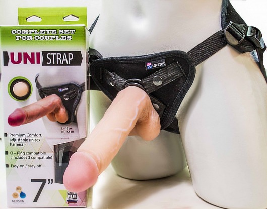 Страпон-унисекс с двумя насадками UNI strap 7  Harness - 19 и 16 см. - LOVETOY (А-Полимер) - купить с доставкой в Бердске