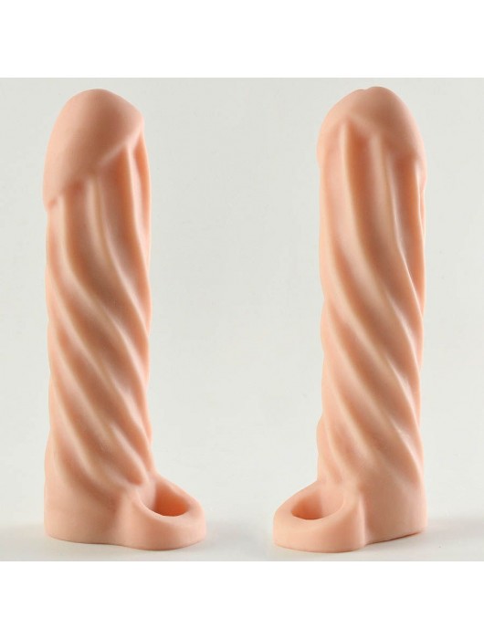 Телесная насадка-удлинитель Okoto со спиралевидным рельефом - 16 см. - Sitabella - в Бердске купить с доставкой