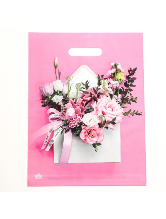 Розовый пакет с цветочным принтом и вырубной ручкой (40х31 см) - Сима-Ленд - купить с доставкой в Бердске