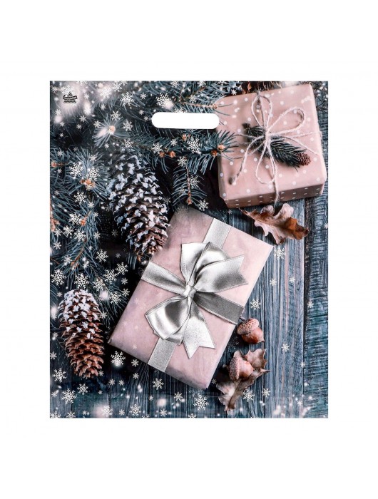 Новогодний пакет с принтом в виде подарков и вырубной ручкой (45х38 см) - Сима-Ленд - купить с доставкой в Бердске