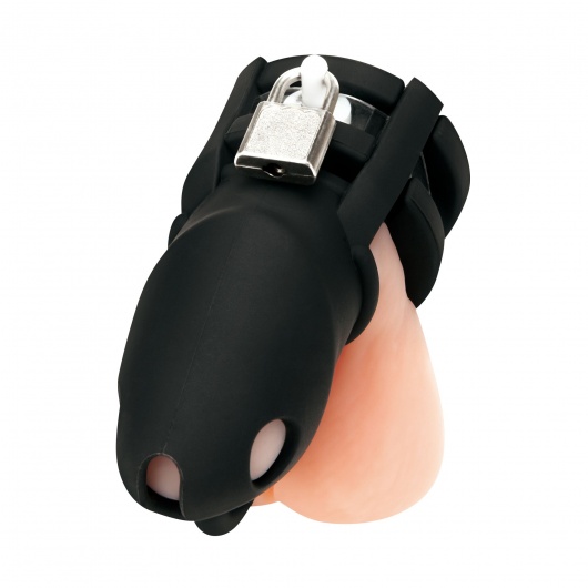 Черная клетка для пениса Silicone Small 2 in Cock Cage With Ball Divider - BlueLine - купить с доставкой в Бердске