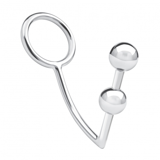 Кольцо на пенис с анальным стимулятором Two Bead Stainless Steel Anal Hook   Cock Ring - BlueLine - в Бердске купить с доставкой