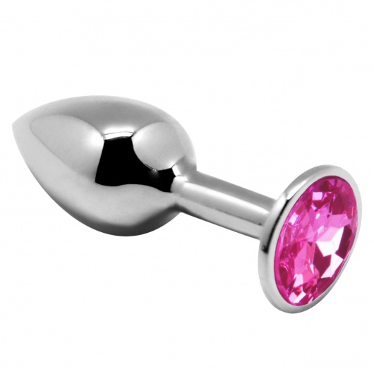 Серебристая анальная втулка с розовым кристаллом Mini Metal Butt L - 9 см. - Adrien Lastic