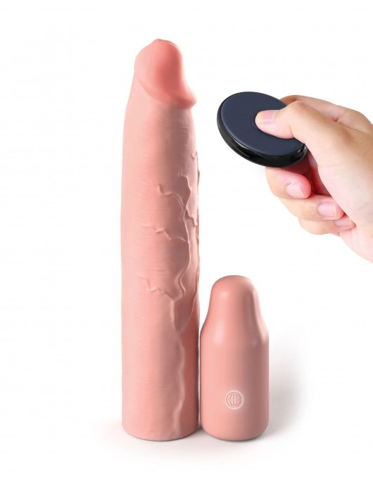 Телесная вибронасадка на член 3  Vibrating Mega X-tension with Remote - 22,9 см. - Pipedream - в Бердске купить с доставкой