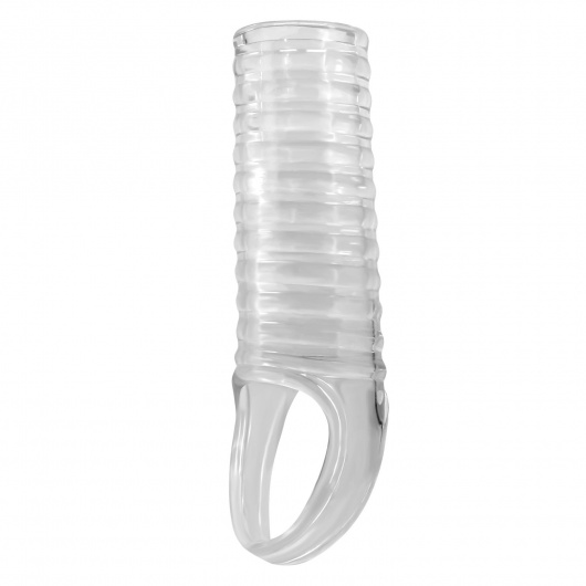 Прозрачная насадка на пенис с ребрышками и подхватом мошонки - Baile - в Бердске купить с доставкой