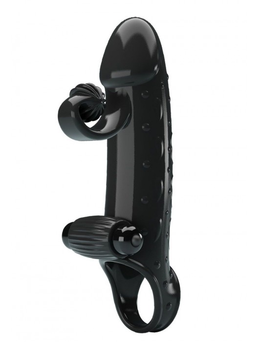 Черная вибронасадка на пенис с подхватом мошонки - 20 см. - Baile - в Бердске купить с доставкой