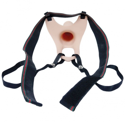 Телесный полый страпон на ремешках - 16,5 см. - Boys of Toys - купить с доставкой в Бердске