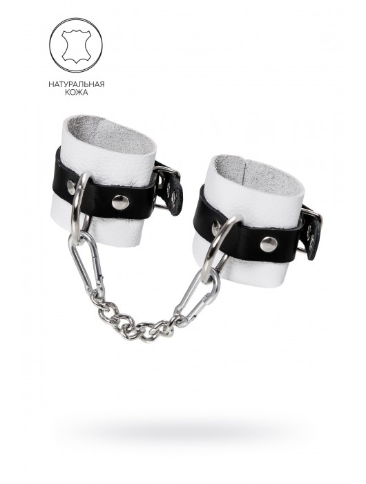 Бело-черные кожаные наручники с одним ремешком с люверсами - Pecado - купить с доставкой в Бердске